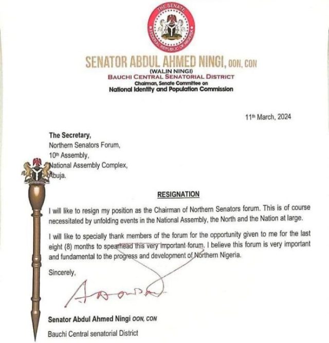 Senator Ningi resigns as chairman Northern Senators Forum