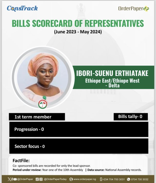 10th NASS Report Card: Lone female rep sponsors 0 bill in Delta state